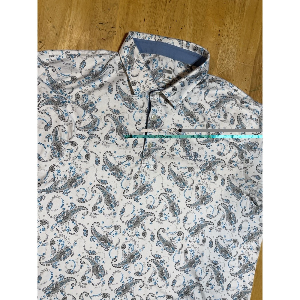 Puma Cloudspun Golf Polo Mens XXL White Blue Paisley Moses Pointe Stretch